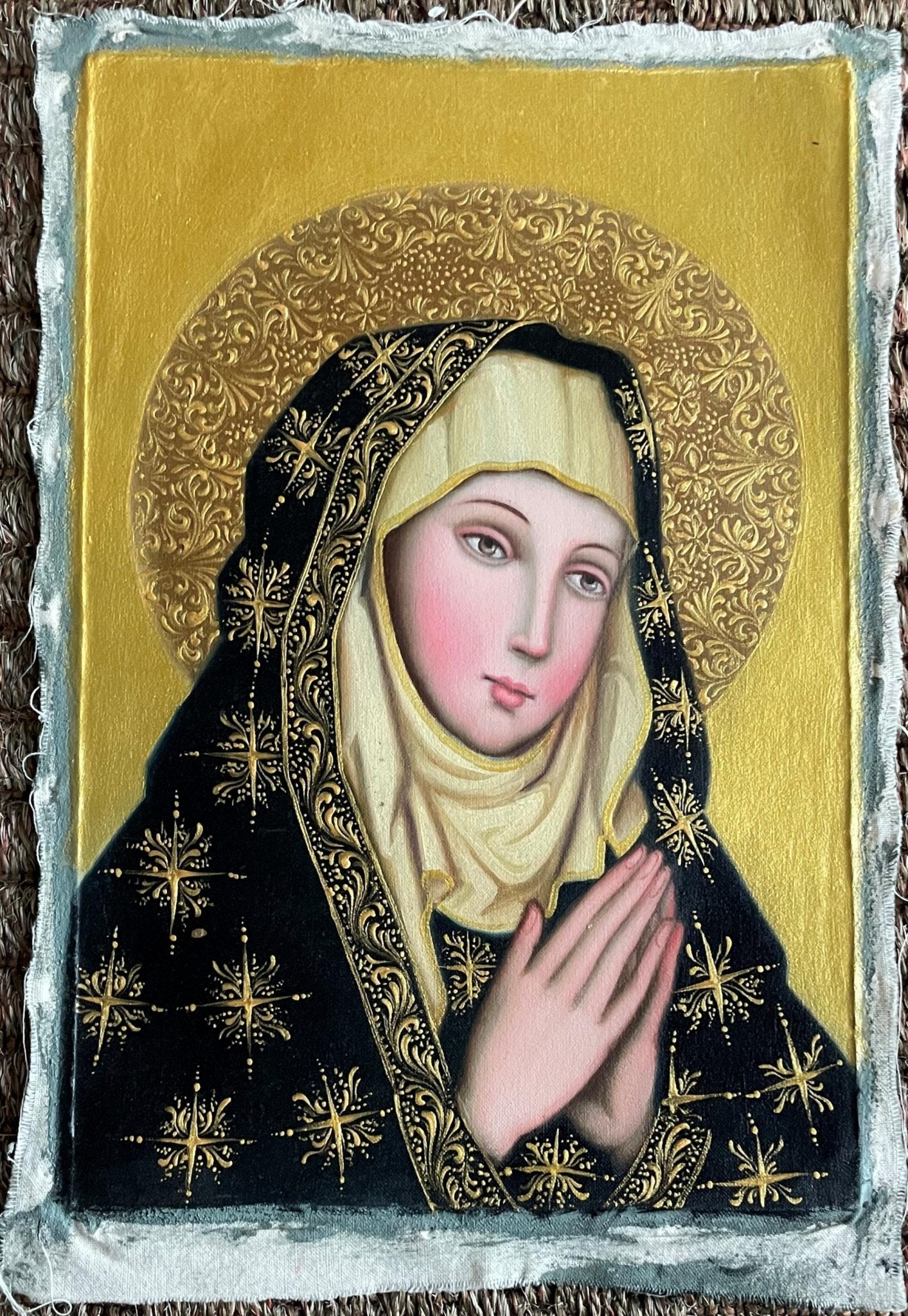 Virgin Mary Original Painting Oil on Canvas Cusco School 7 3/8 x 11 1/4 CS52503 - Shaman Things