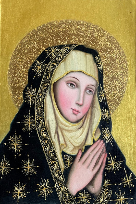 Virgin Mary Original Painting Oil on Canvas Cusco School 7 3/8 x 11 1/4 CS52503 - Shaman Things