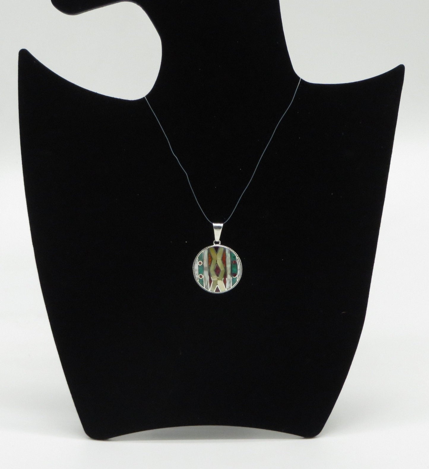 Weaving Pattern Pendant Peru 950 Silver and Stone Inlay Sacred Valley PJV5 - Shaman Things