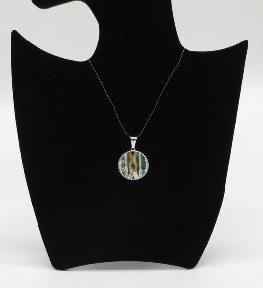 Weaving Pattern Pendant Peru 950 Silver and Stone Inlay Sacred Valley PJV5 - Shaman Things