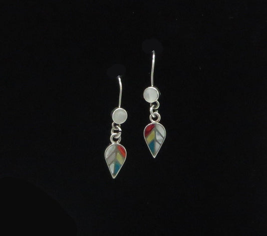 Coca Leaf Earrings 950 Silver and Stone Inlay Peru Sacred Valley EH2 - Shaman Things