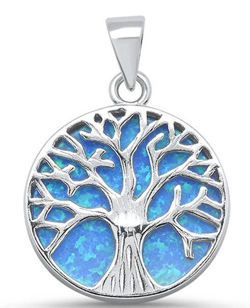 Tree of Life Pendant Sterling Silver with Opal