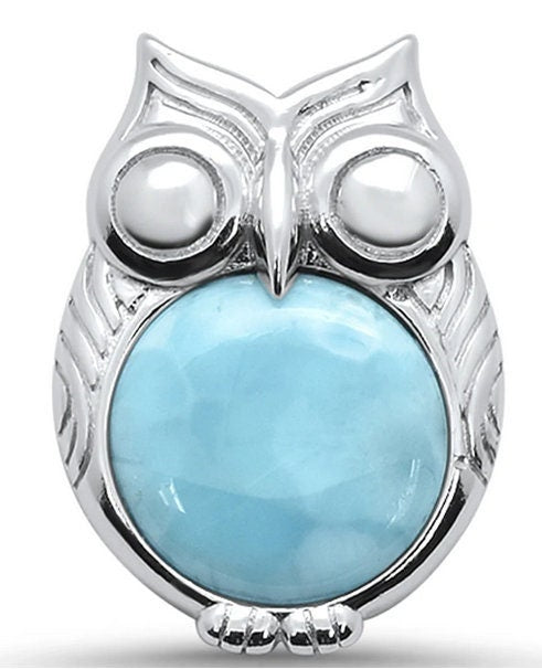 Owl Pendant Sterling Silver with Larimar