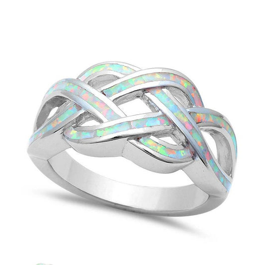 Sterling Silver Celtic Knot Ring White Opal inlay Size 6 RS1