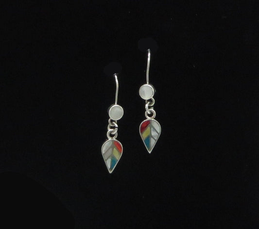 Coca Leaf Earrings 950 Silver and Stone Inlay Peru Sacred Valley EH2