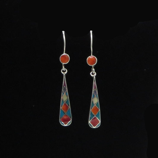 Incan Calendar Earrings 950 Silver and Stone Inlay Peru Sacred Valley EH6