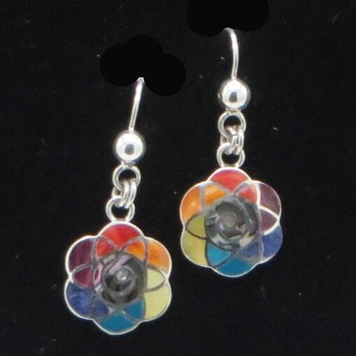 Flower of Life Earrings 950 Silver with Stone and Abalone Inlay Peru Sacred Valley EJV12