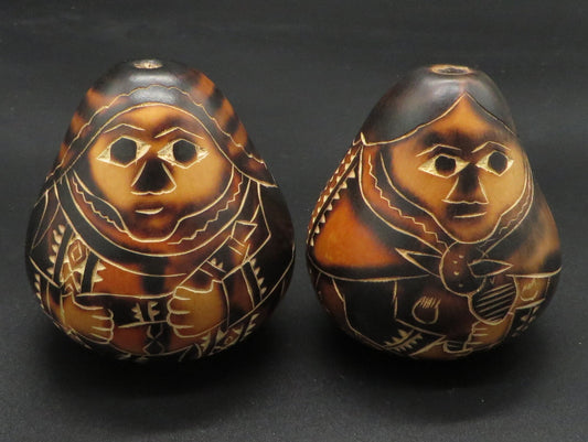 Folk Art Carved Gourds Peruvian Man and Woman Pair hand carved Sacred Valley Peru P237