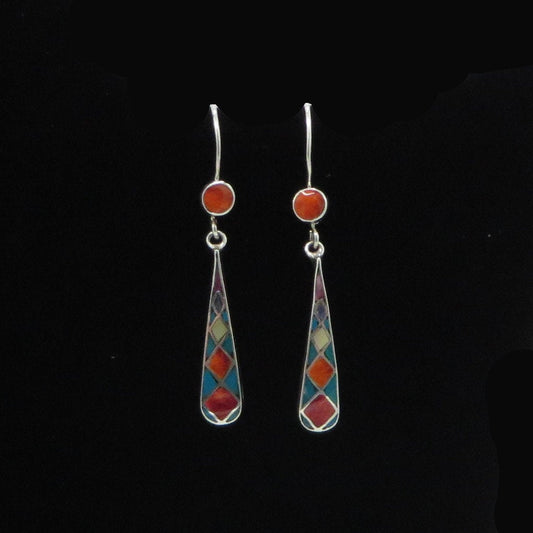 Incan Calendar Earrings 950 Silver and Stone Inlay Peru Sacred Valley EH6 - Shaman Things