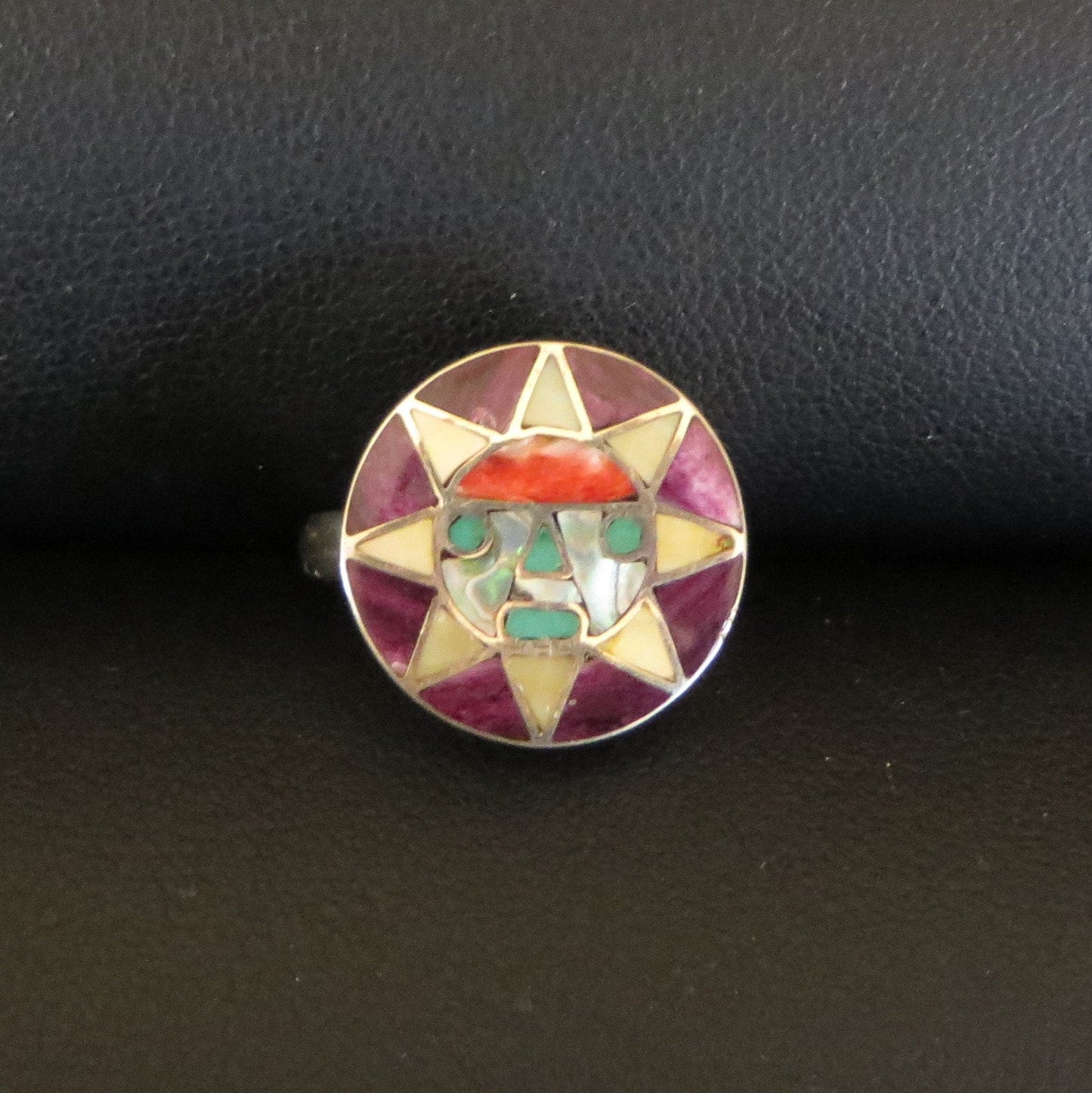 Incan Sun Inti Inlay Ring Size 7 Peru 950 Silver Sacred Valley RP101 - Shaman Things