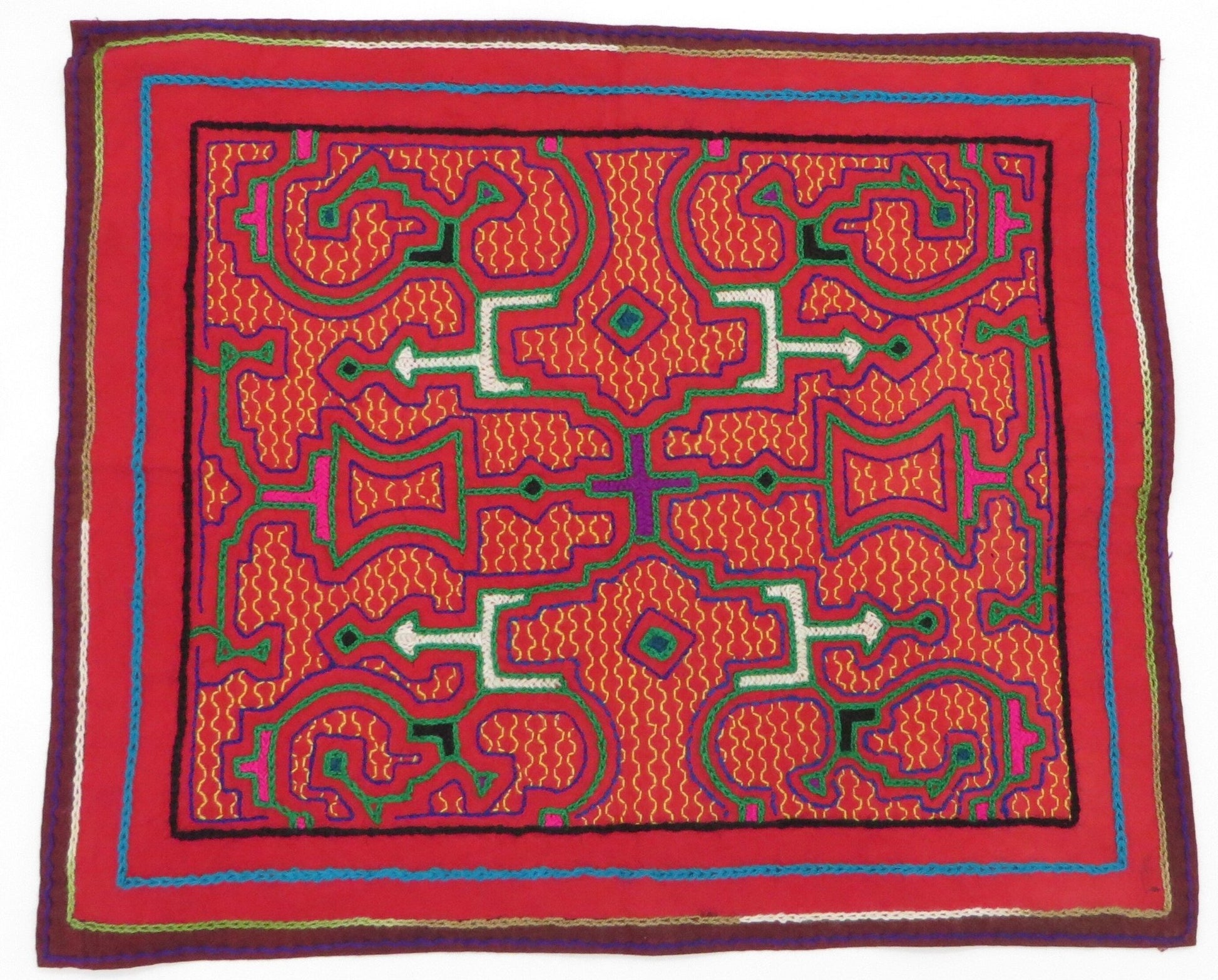 Shipibo Hand Embroidered Tapestry Altar Cloth Ayahuasca 13 1/2 x 16 1/4 - Shaman Things