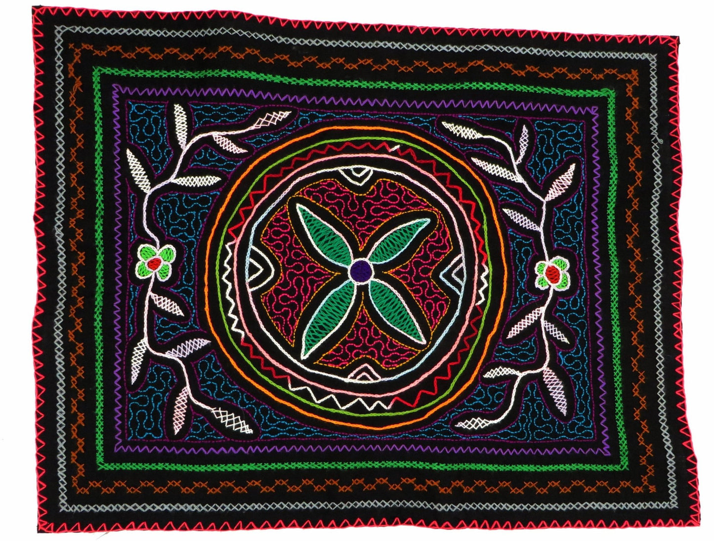 Shipibo Hand Embroidered Tapestry Altar Cloth Ayahuasca 18 1/2 x 23 1/2 Peru - Shaman Things