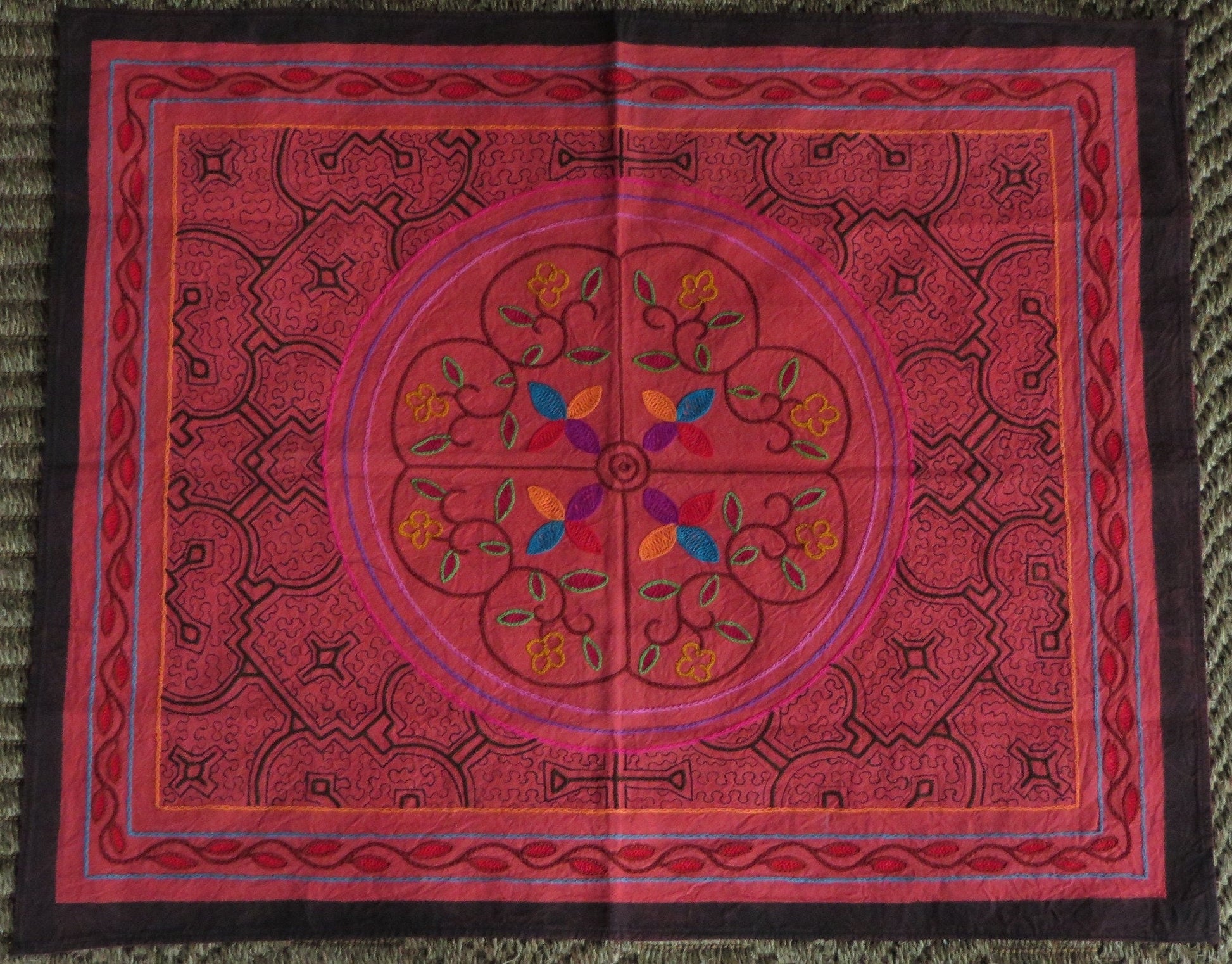 Shipibo Hand Embroidered Tapestry Altar Cloth Ayahuasca 27 x 22 - Shaman Things