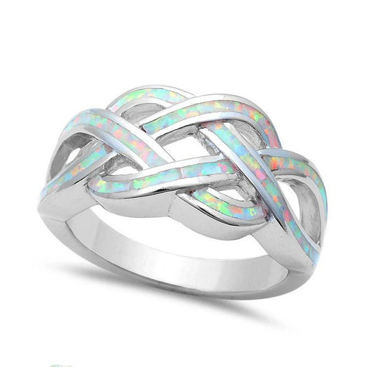 Sterling Silver Celtic Knot Ring White Opal inlay Size 6 RS1 - Shaman Things