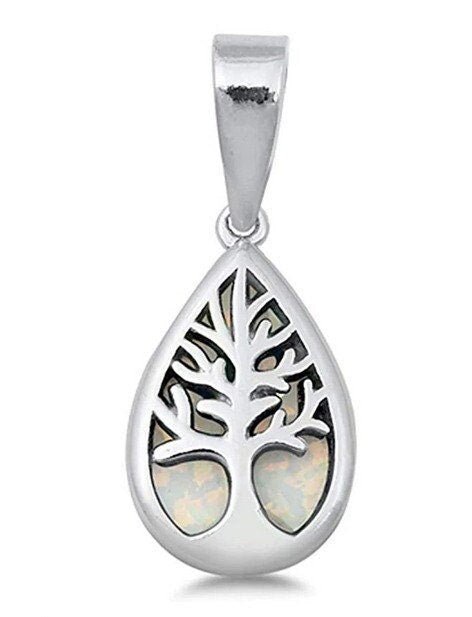 Teardrop Tree of Life Pendant Sterling Silver with Opal - Shaman Things